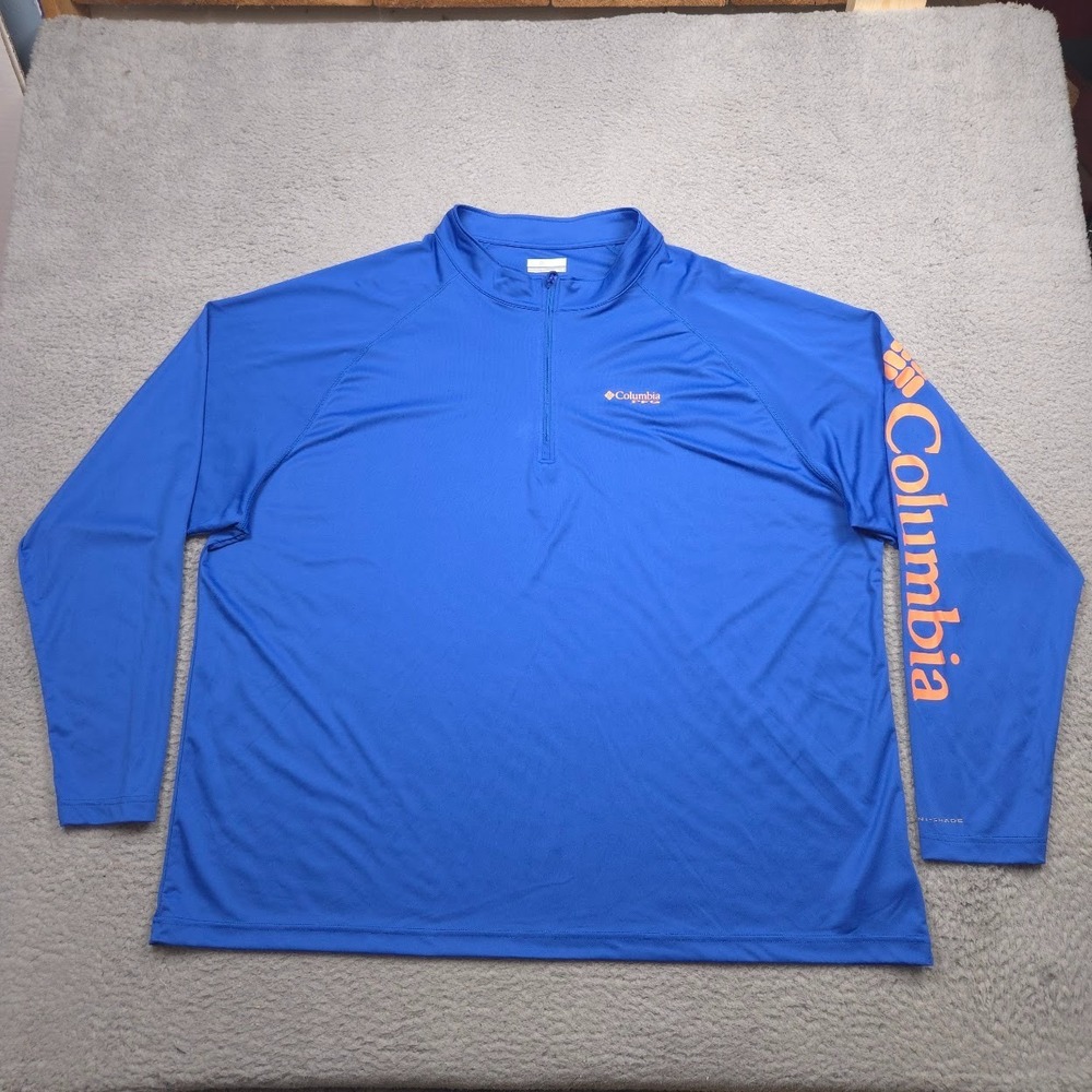 Columbia PFG Quarter Zip Pullover Men 4X Omni-Shade Blue Orange Long Sleeve